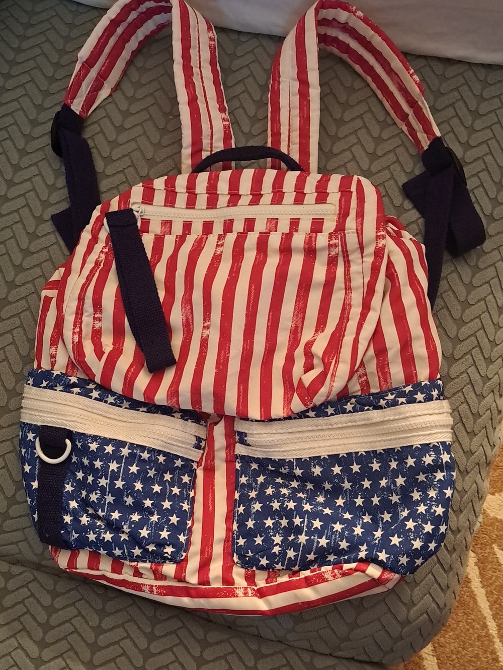 Mossimo Supply Co. Red & White Striped Backpack with Blue Star Pockets